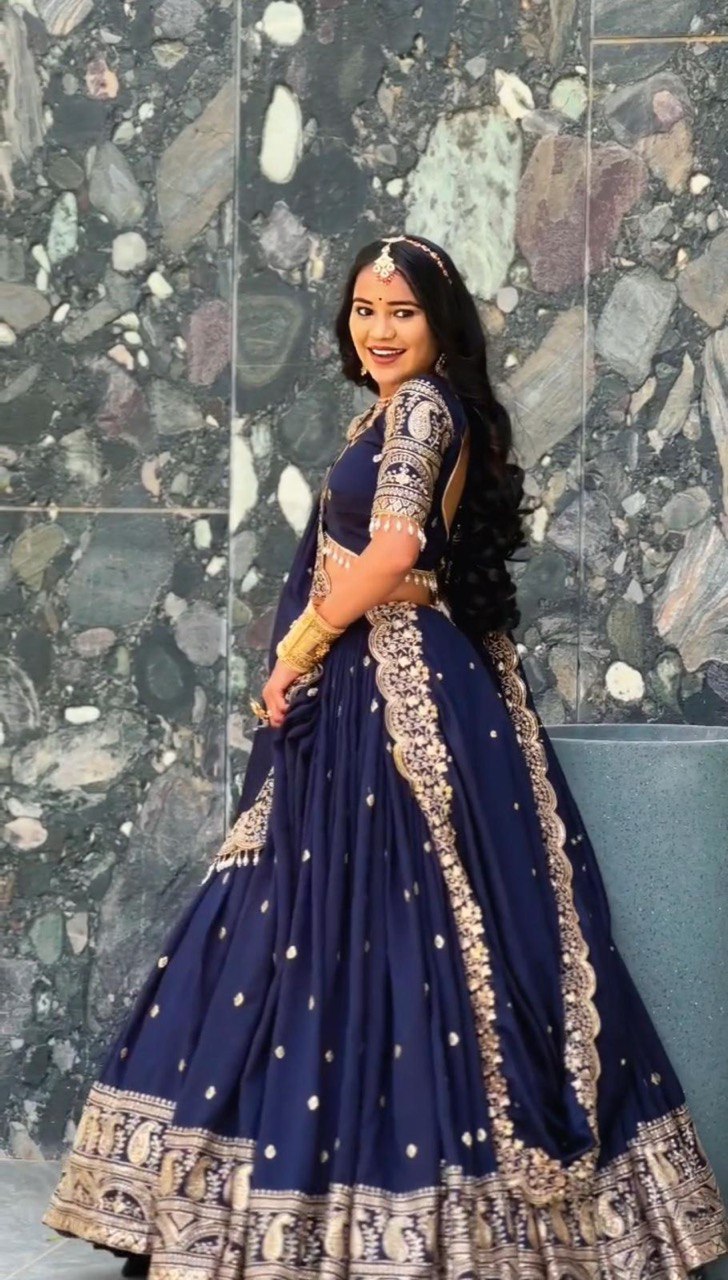 Festive Wear Heavy Work Navy Blue Color Lehenga Choli