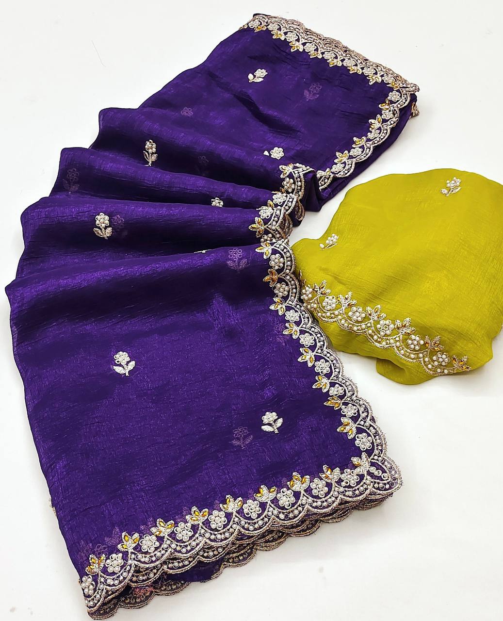 Preferable Embroidery Work Purple Color Saree