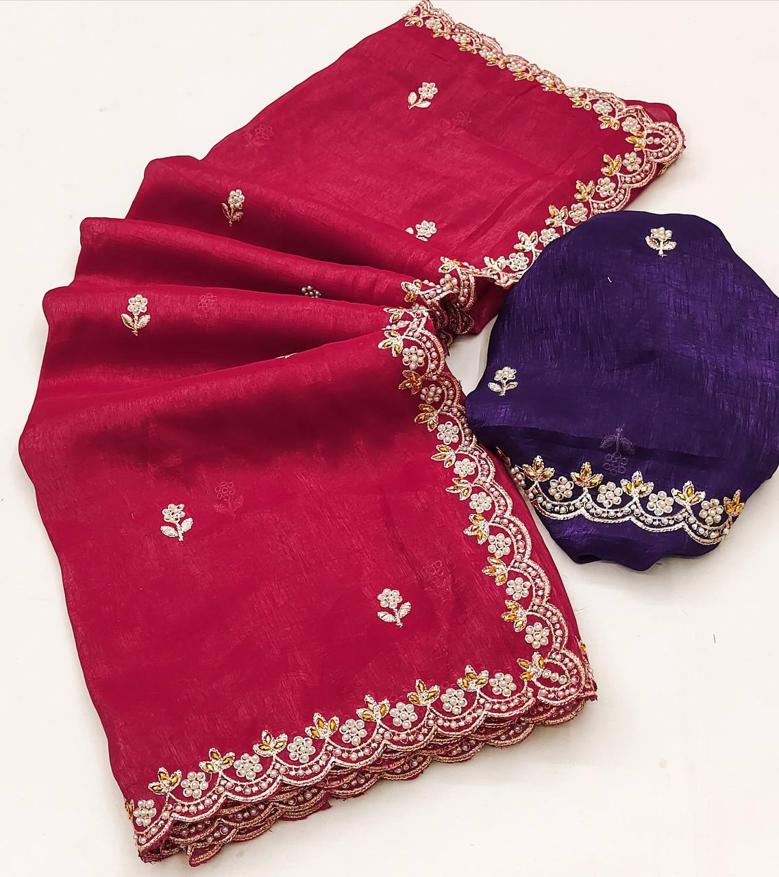 Preferable Embroidery Work Red Color Saree