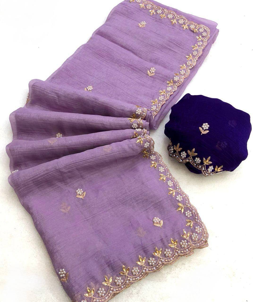Preferable Embroidery Work Lavender Color Saree