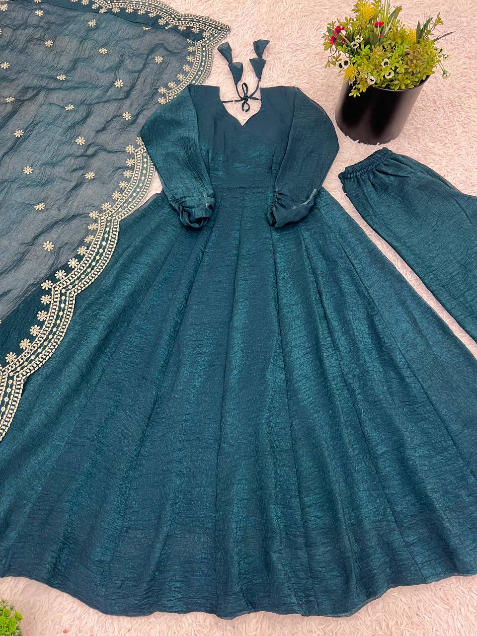 Awesome Sequence Work Blue Color Anarkali Gown