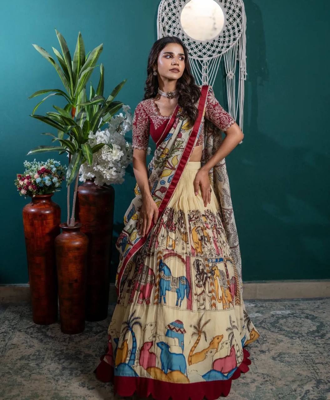 Delightful Kalamkari Print Off White Color Lehenga Choli