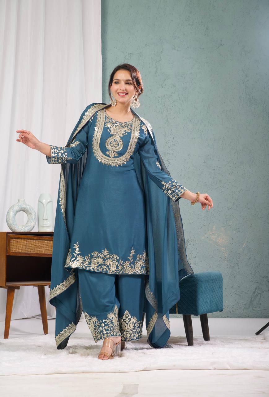 Adorable Embroidery Work Blue Color Salwar Suit