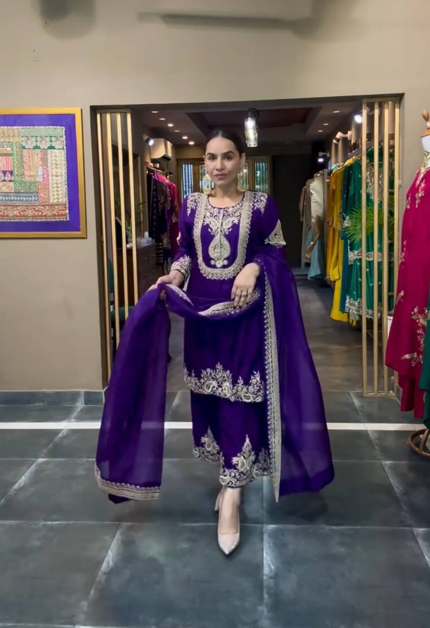 Adorable Embroidery Work Purple Color Salwar Suit