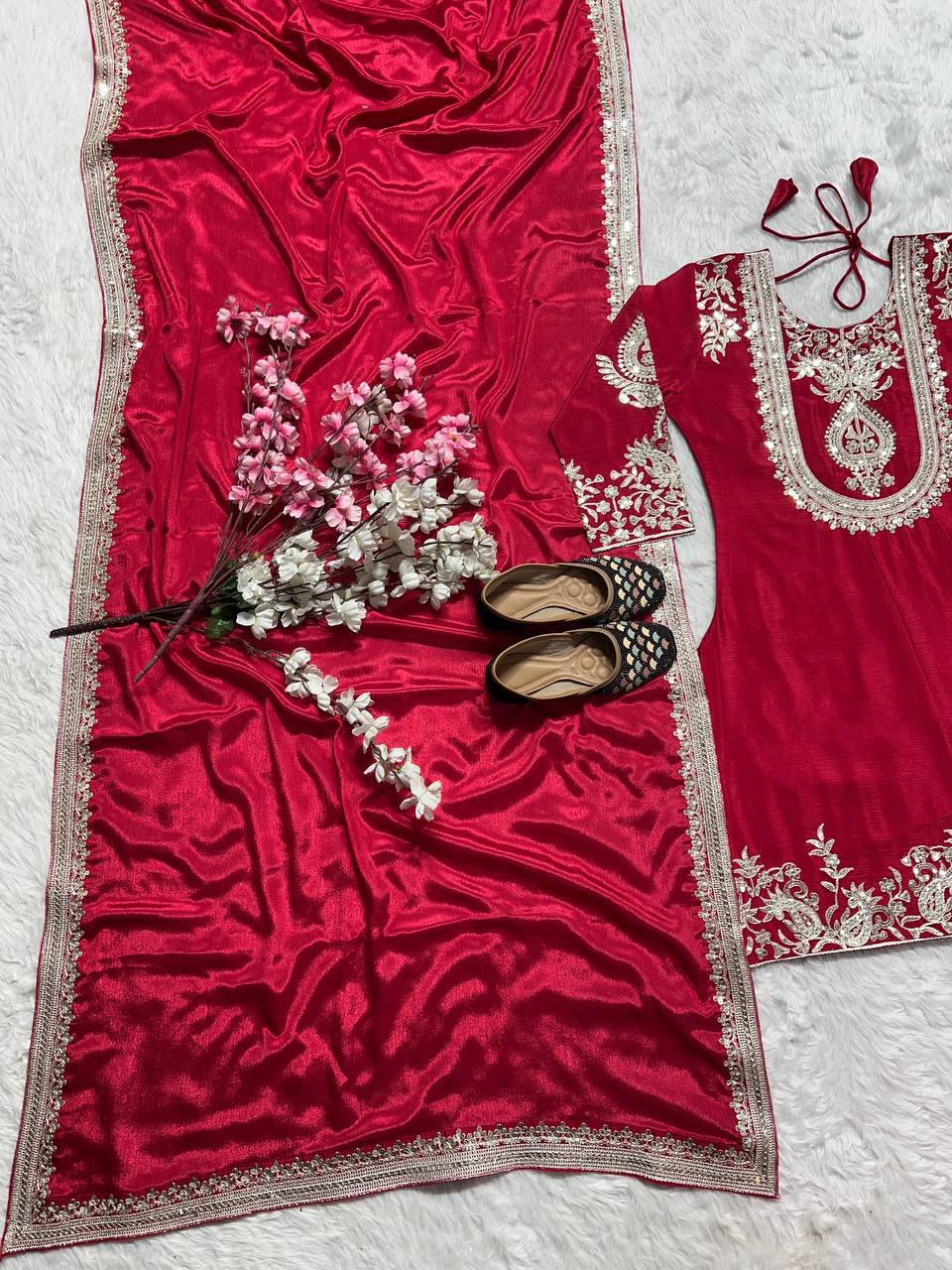 Adorable Embroidery Work Red Color Salwar Suit