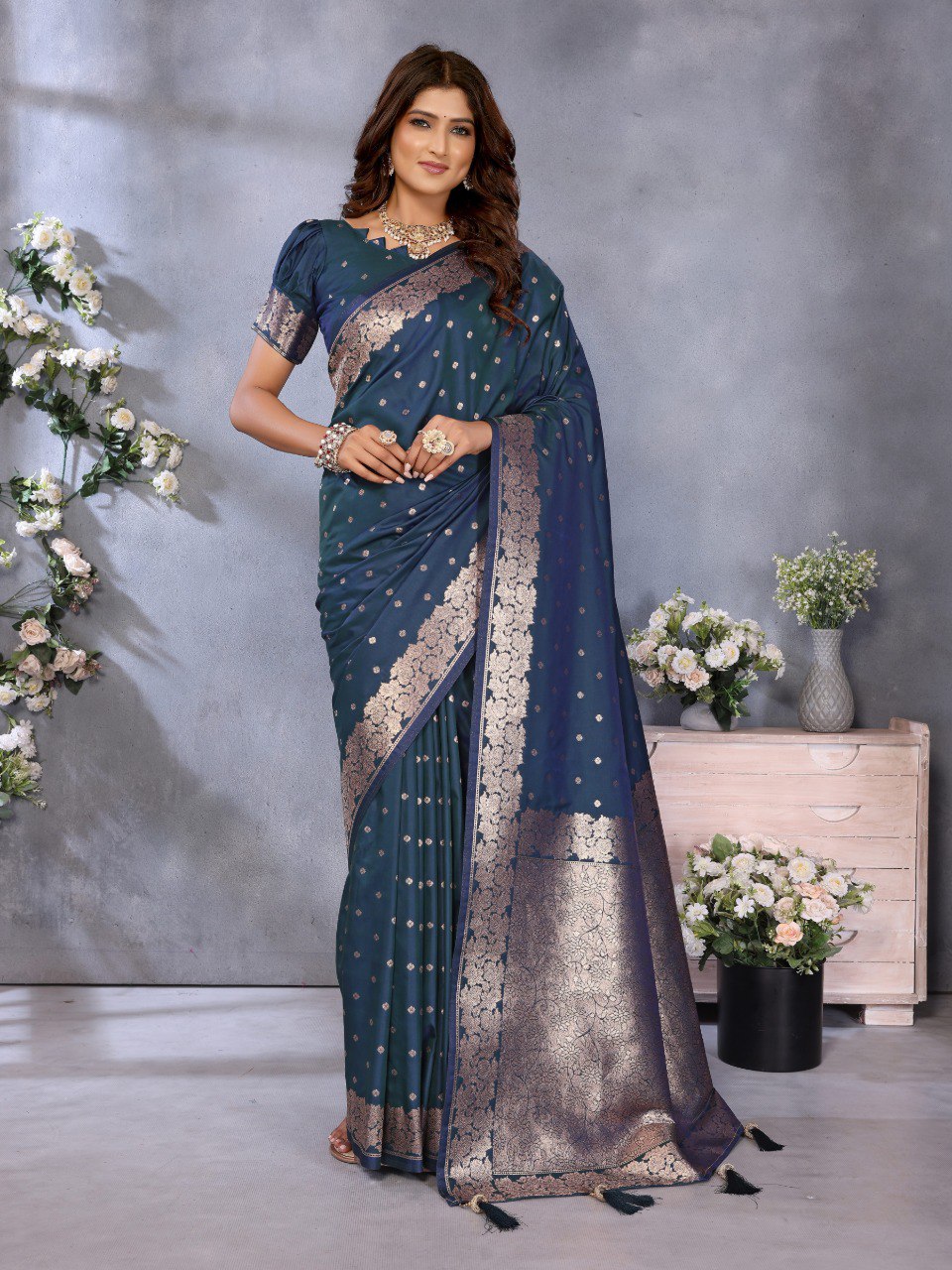 Navy Blue Color Traditional Banarasi Silk Rich Pallu Saree