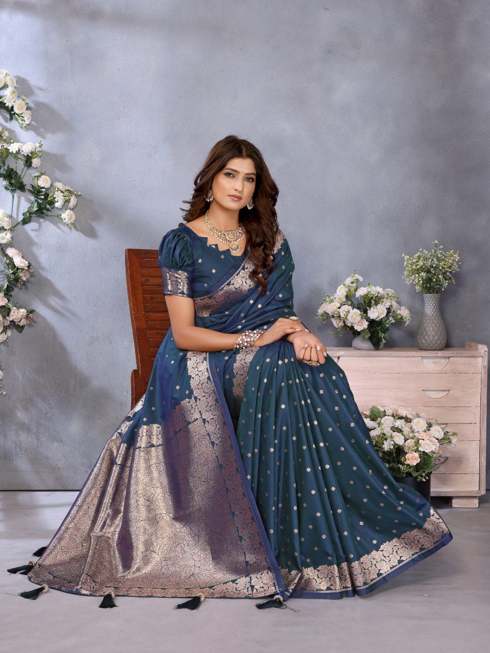 Navy Blue Color Traditional Banarasi Silk Rich Pallu Saree