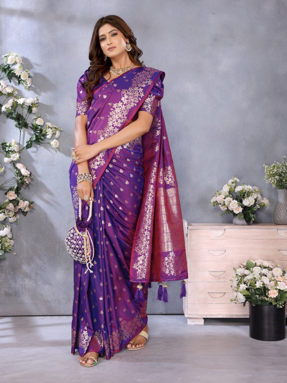 Awesome Banarasi Silk Purple Color Saree