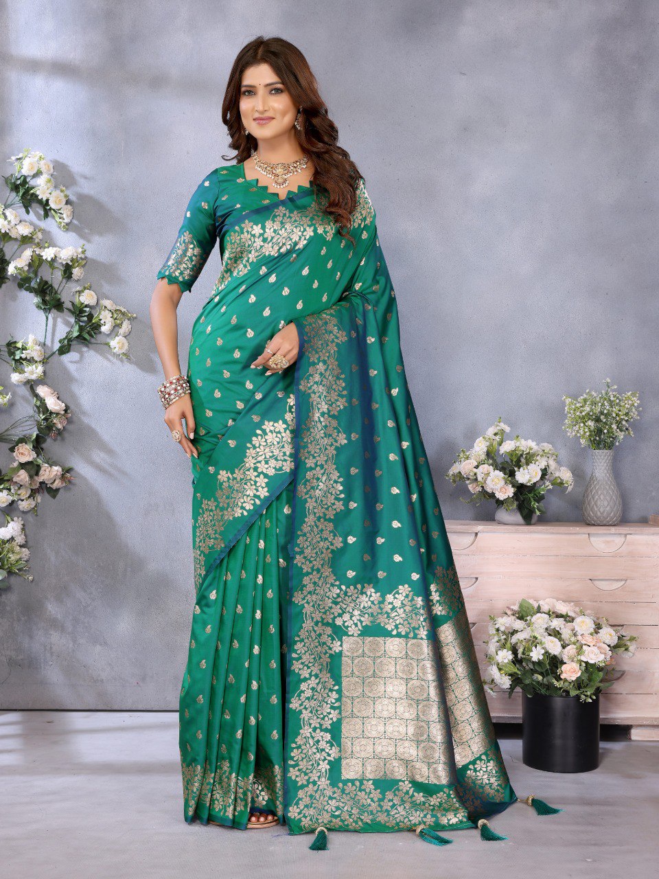 Awesome Banarasi Silk Green Color Saree