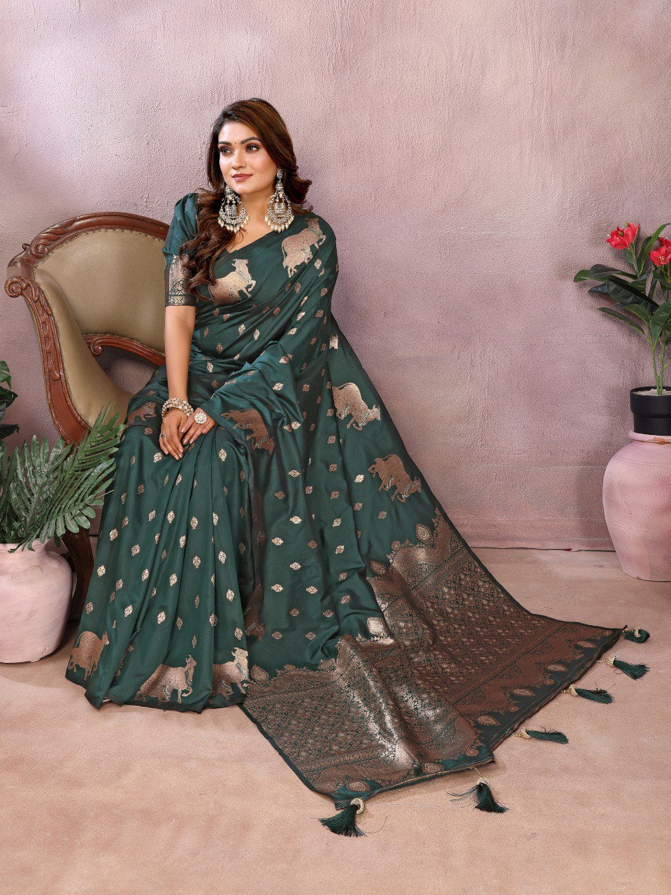 Festive Wear Green Color Banarasi Silk Saree