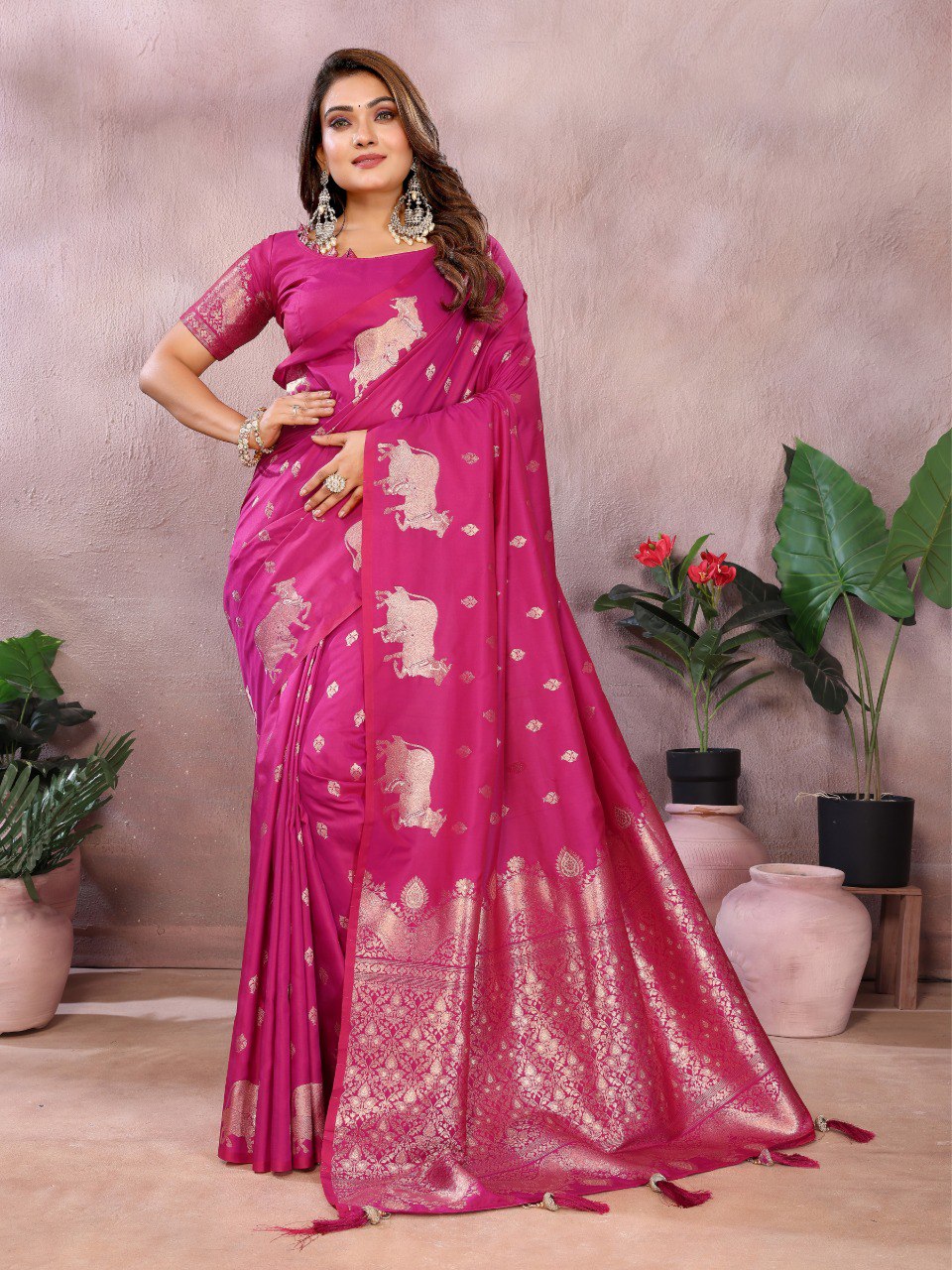 Festive Wear Pink Color Banarasi Silk Saree