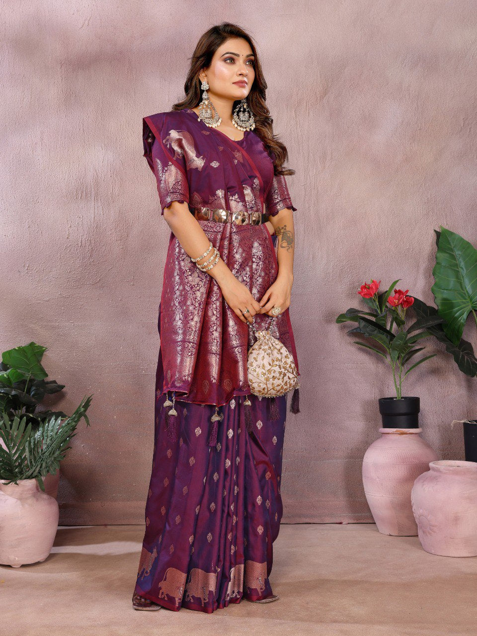 Festive Wear Wine Color Banarasi Silk Saree