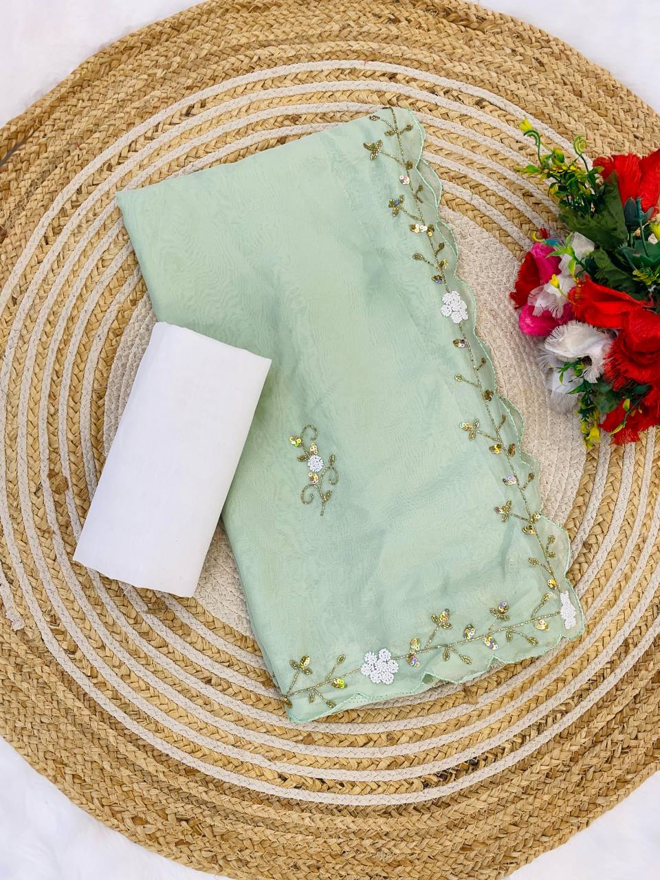 Fantastic Beglory Silk Pista Color Saree