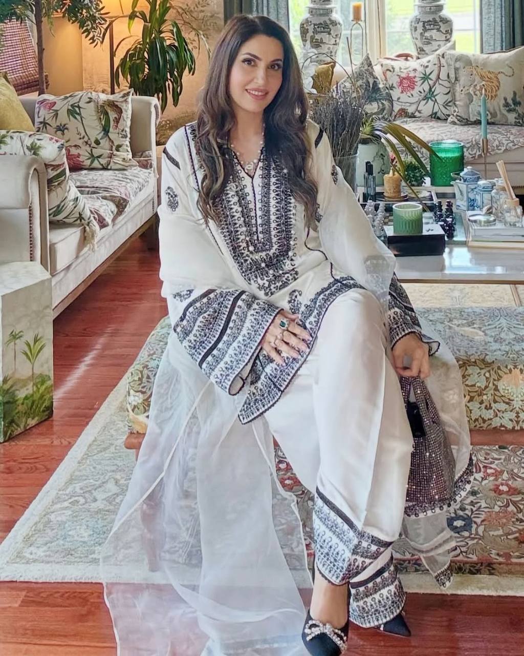 Stunning Embroidery Work White Color Palazzo Suit