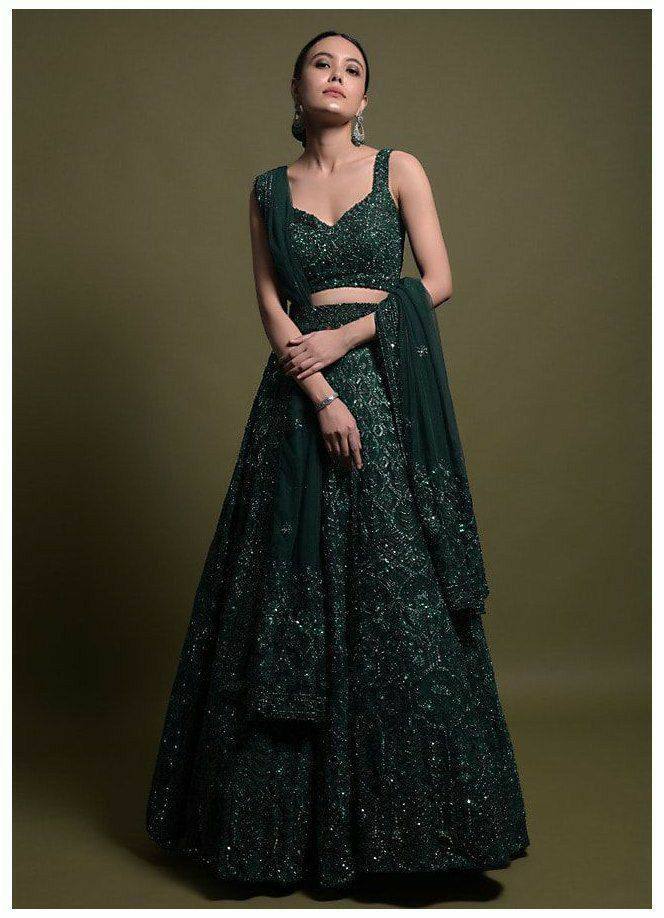 Sequence Work Green Color Bridal Lehenga Choli