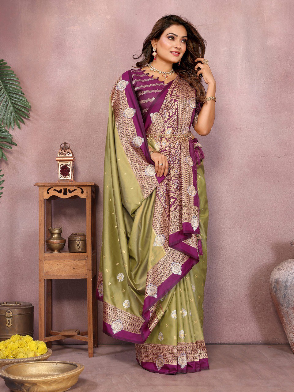 Mehndi Color Designer Kalamkari Silk Saree