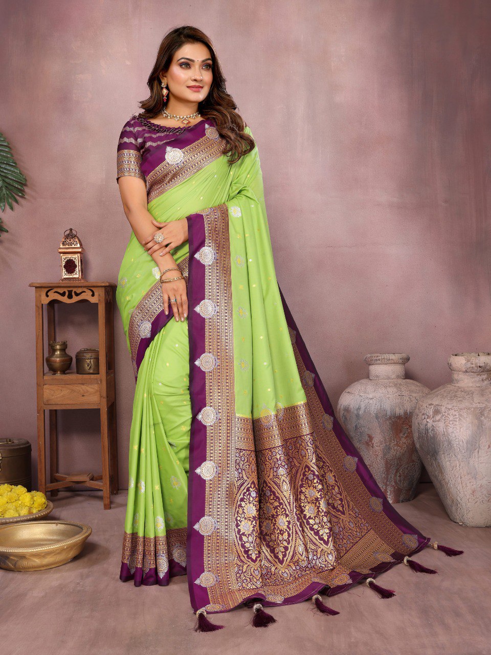 Green Color Designer Kalamkari Silk Saree