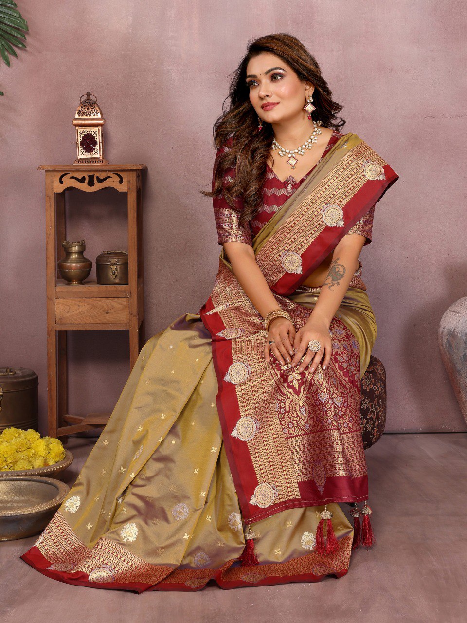 Mustard Color Designer Kalamkari Silk Saree