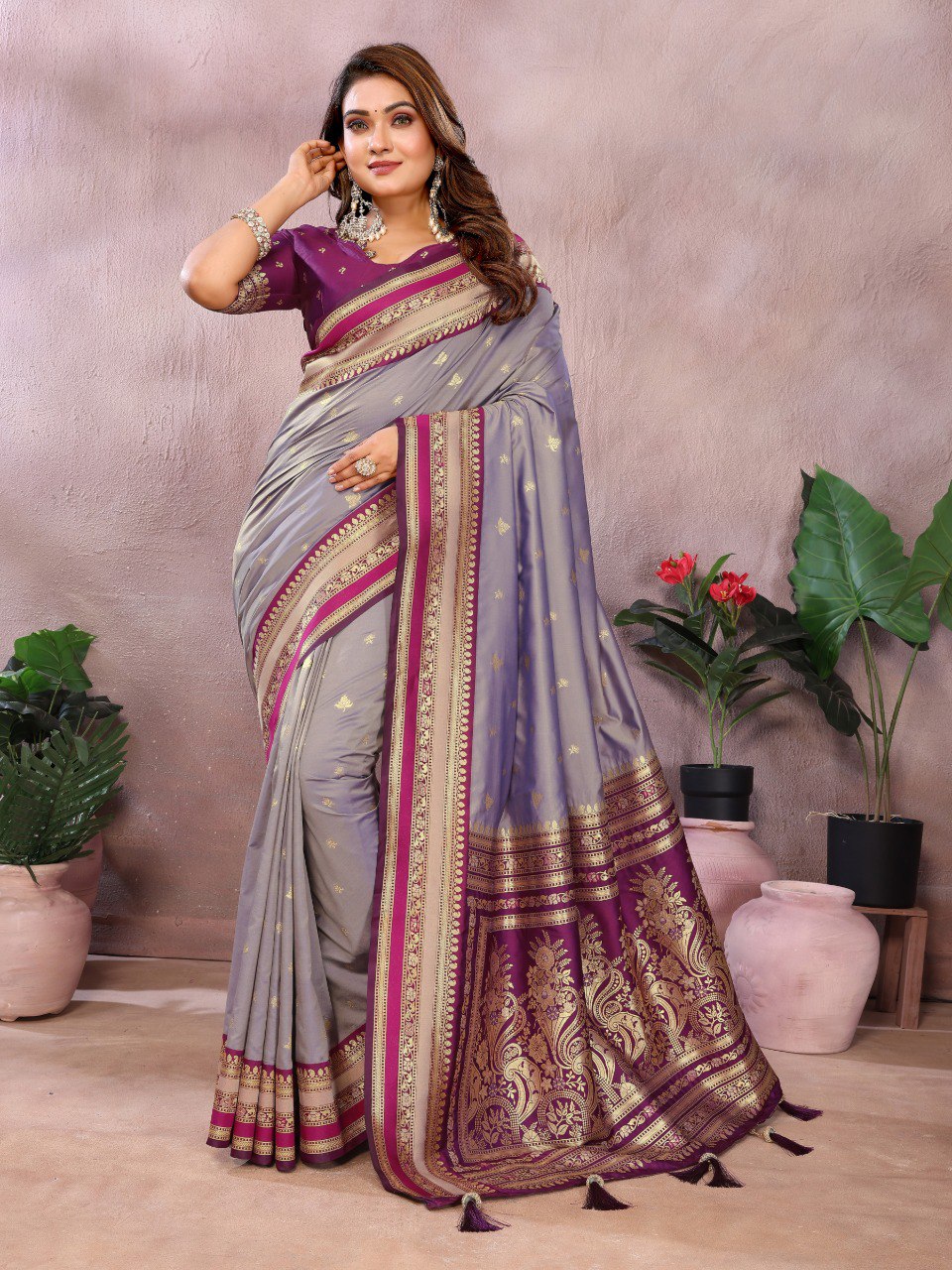 Lavender Color Festive Wear Silk Rich Pallu Saree