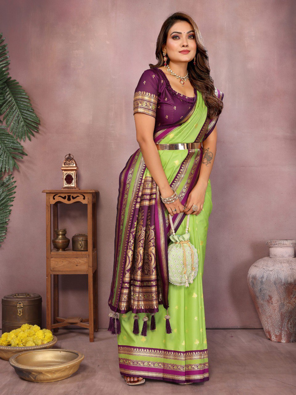 Green Color Festive Wear Silk Rich Pallu Saree