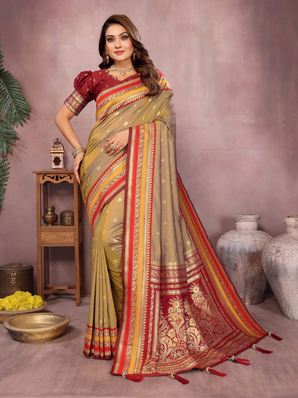 Mustard Color Festive Wear Silk Rich Pallu Saree