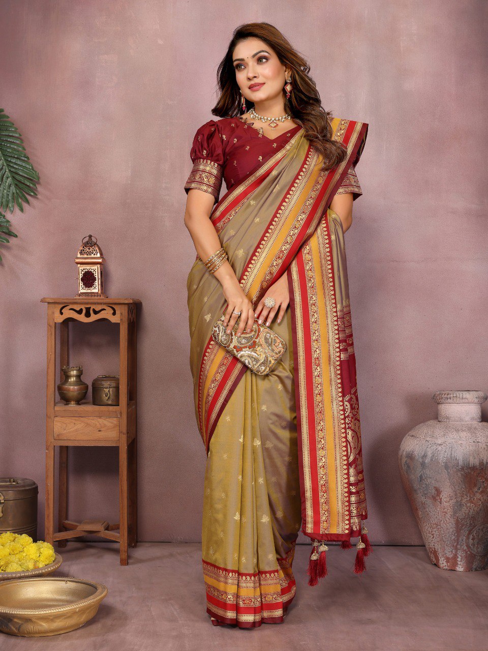 Mustard Color Festive Wear Silk Rich Pallu Saree