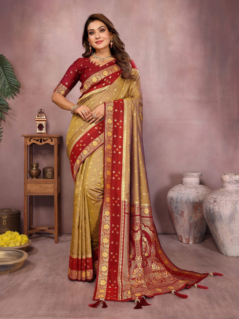 Designer Mustard Color Traditional Kalamkari Silk Sarees