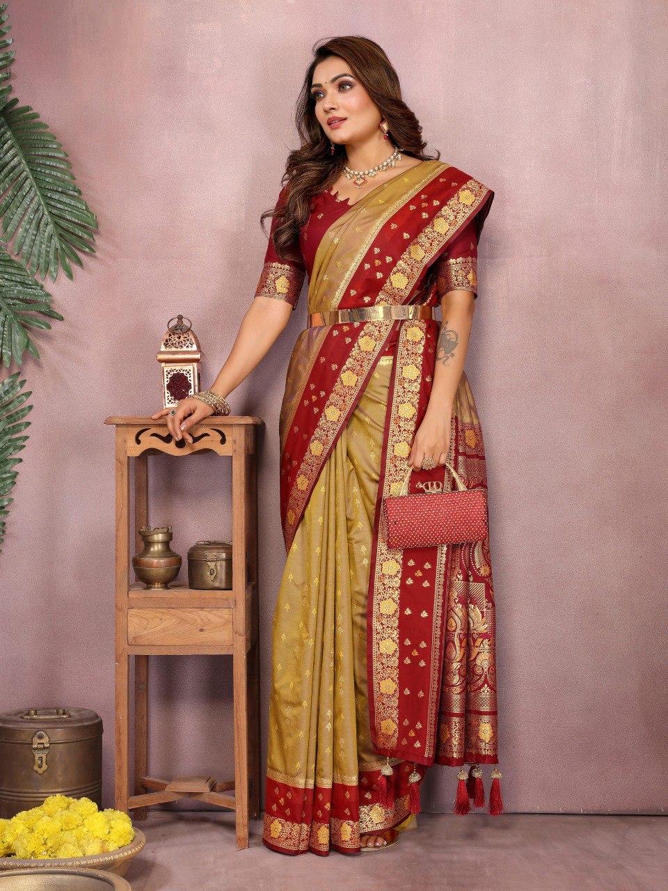 Designer Mustard Color Traditional Kalamkari Silk Sarees