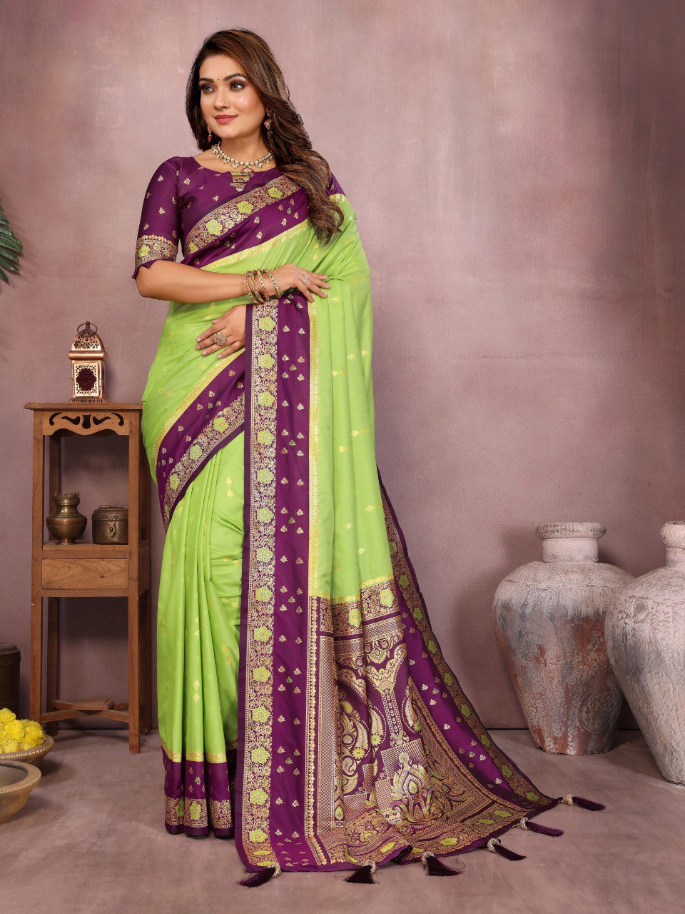 Designer Green Color Traditional Kalamkari Silk Sarees
