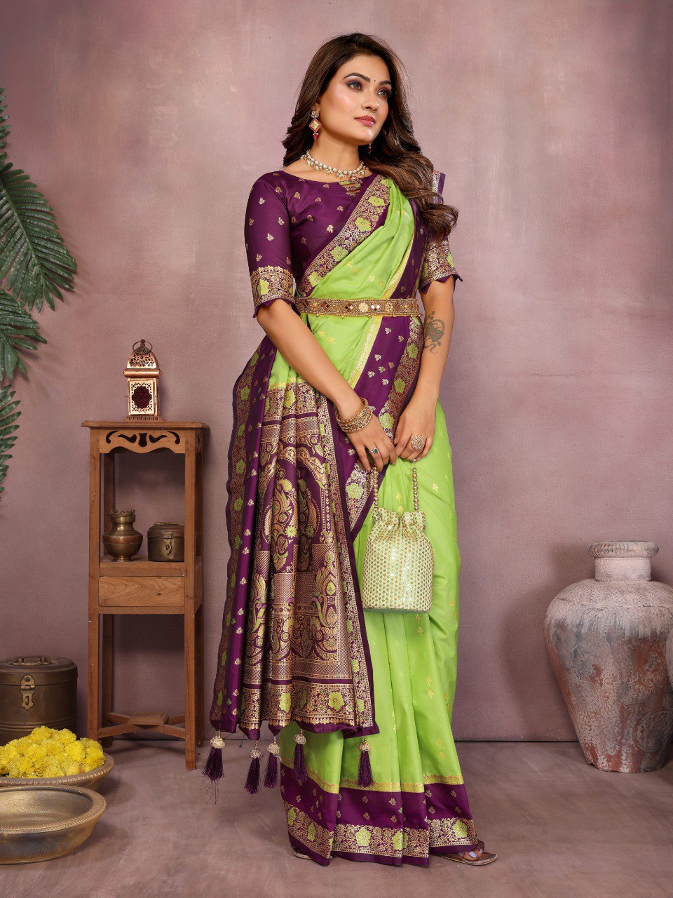 Designer Green Color Traditional Kalamkari Silk Sarees