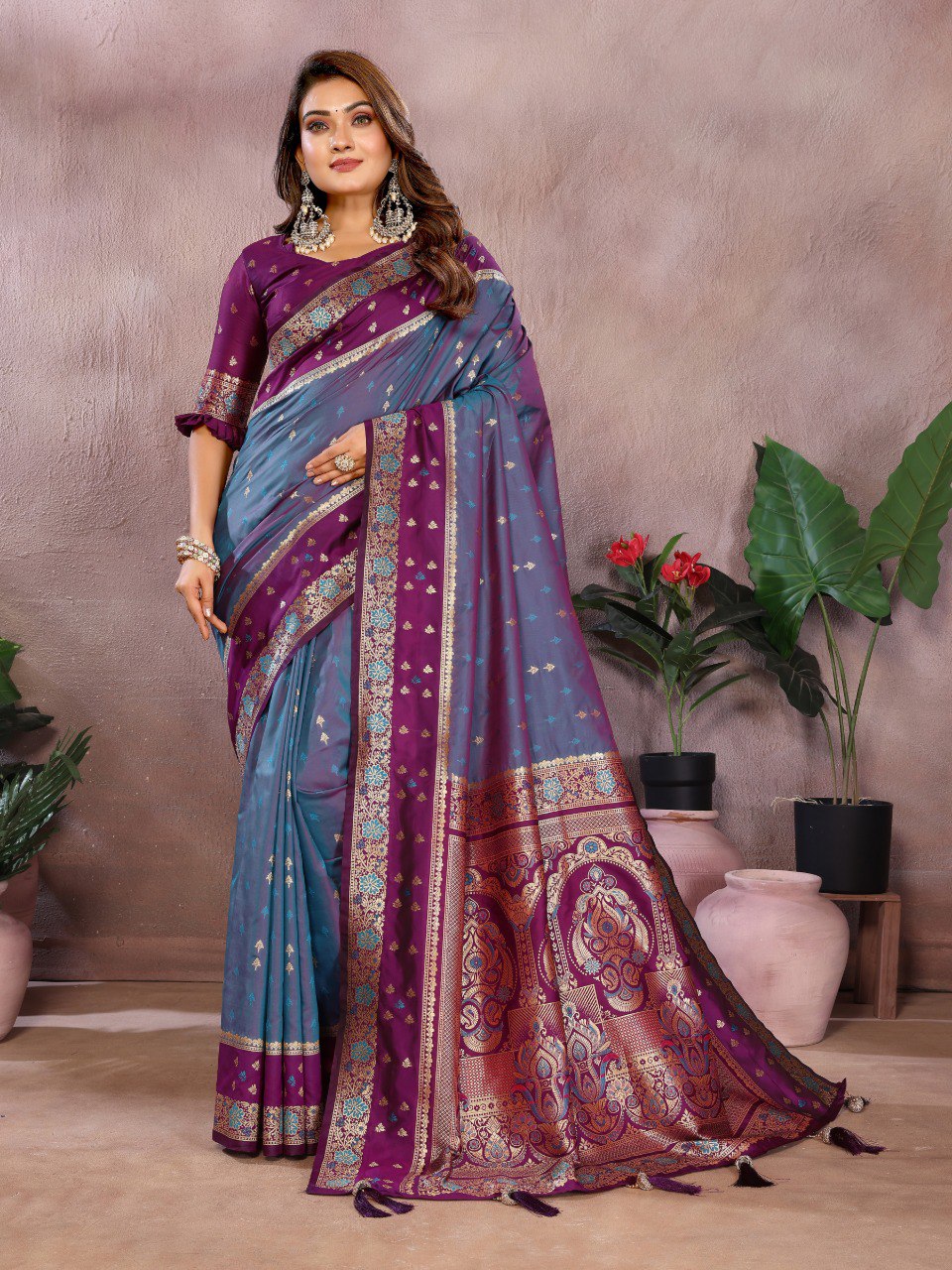 Designer Light Purple Color Traditional Kalamkari Silk Sarees