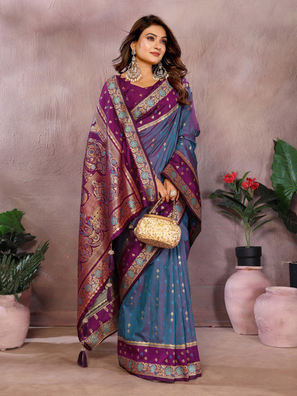 Designer Light Purple Color Traditional Kalamkari Silk Sarees