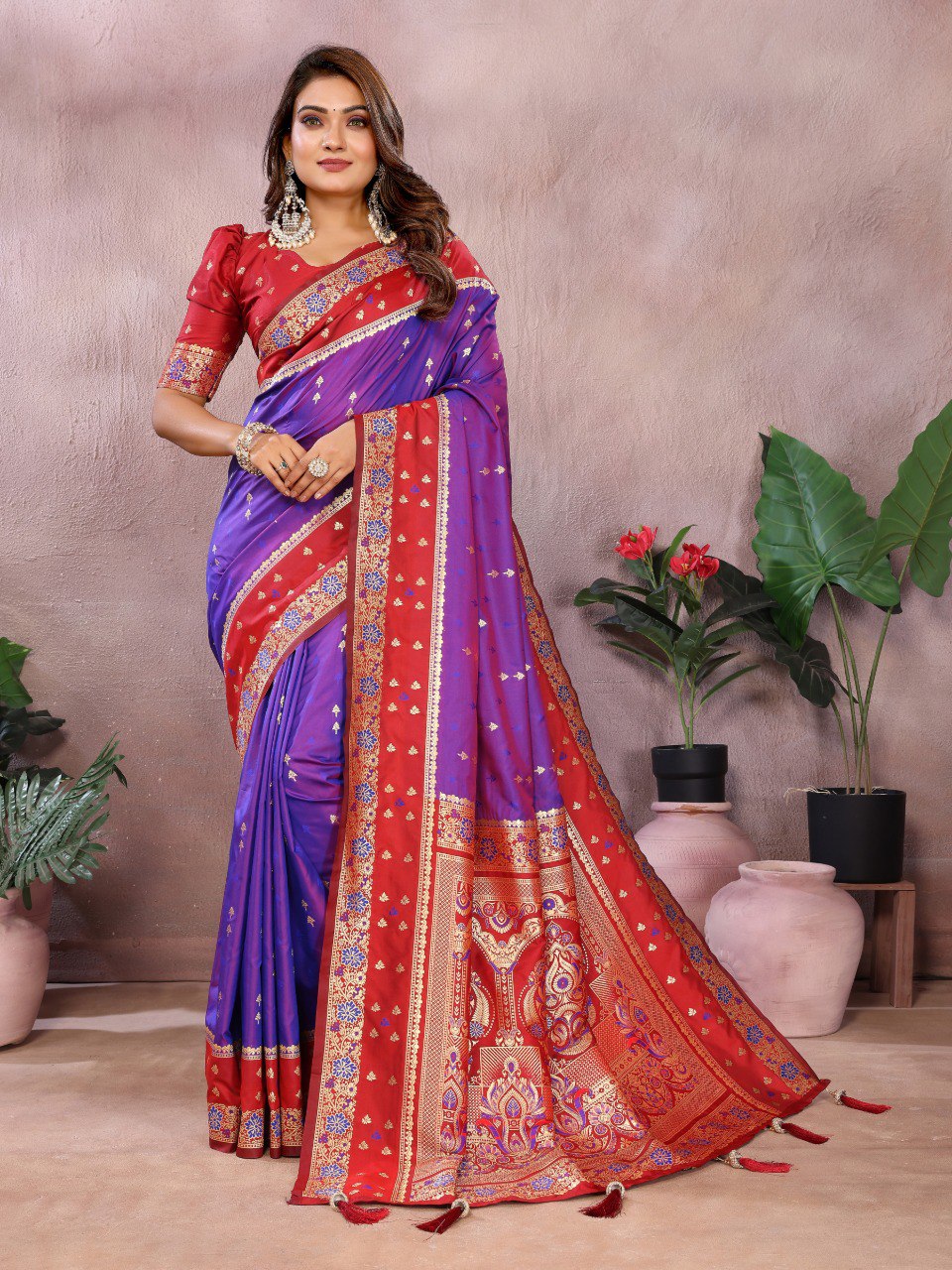 Designer Purple Color Traditional Kalamkari Silk Sarees