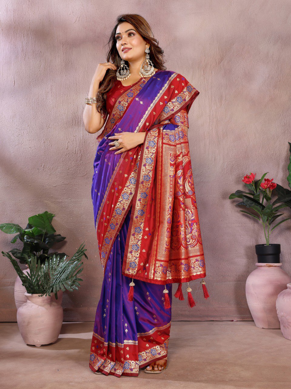 Designer Purple Color Traditional Kalamkari Silk Sarees