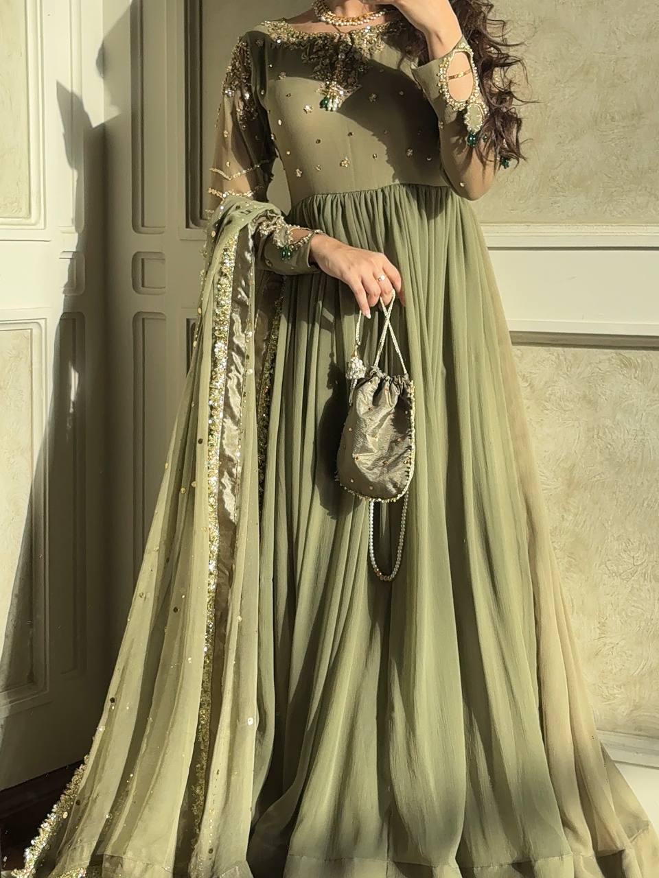 Georgette Pista Color Sequence Work Anarkali Gown