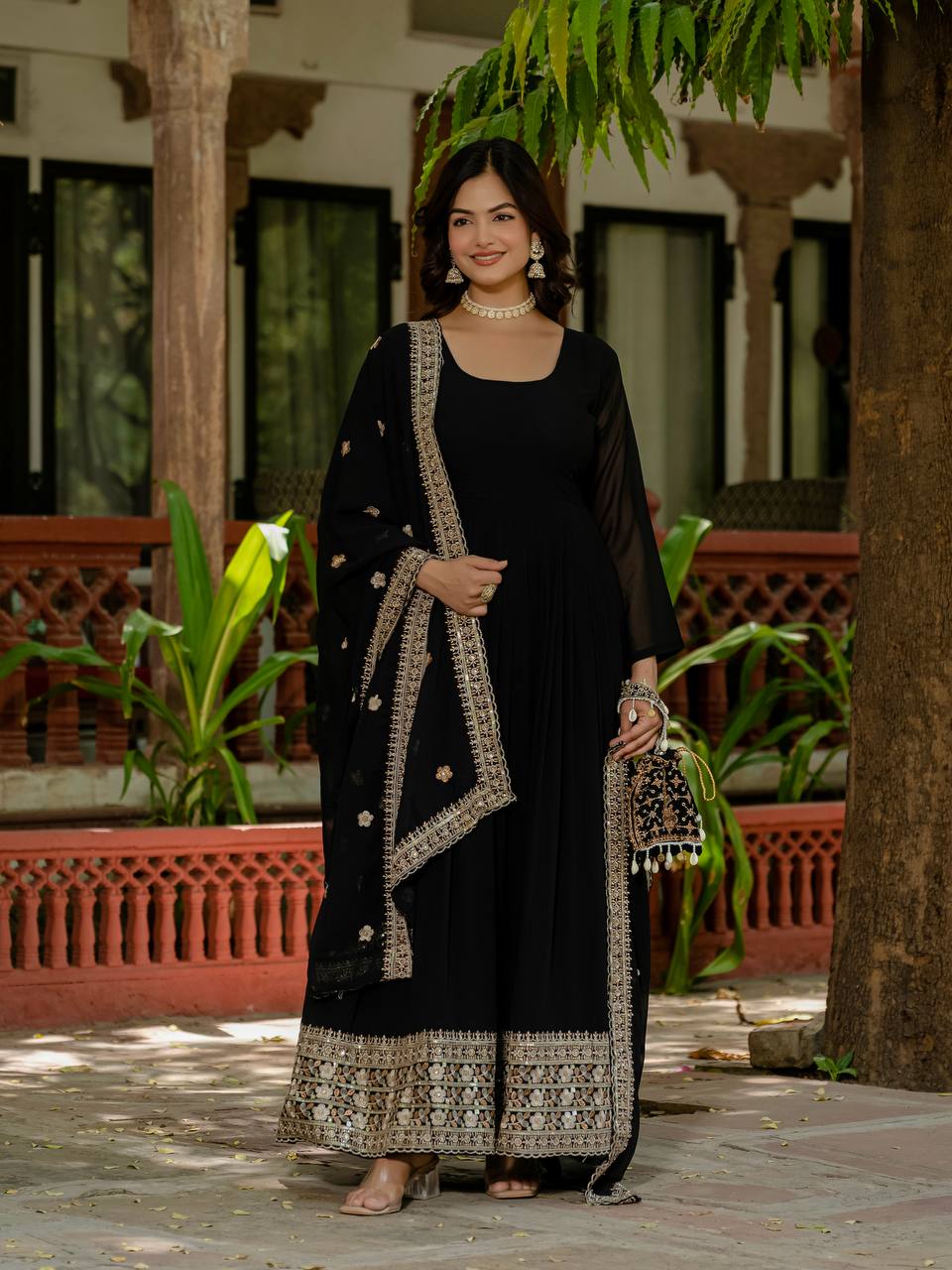 Black Color Embroidery Work Gorgeous Gown