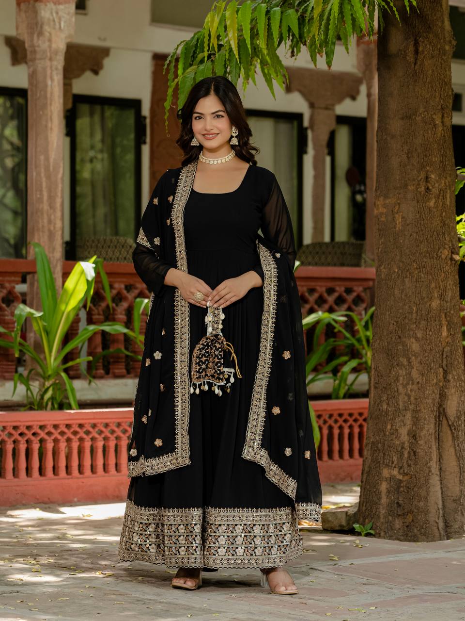 Black Color Embroidery Work Gorgeous Gown