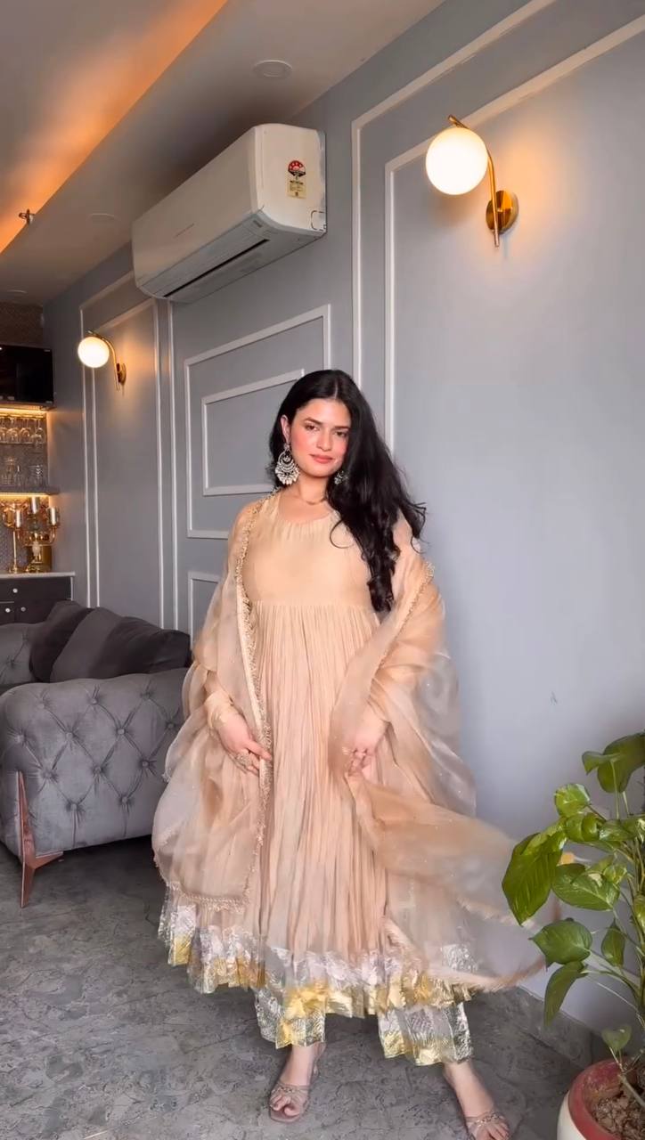 Georgette Peach Color Outstanding Long Gown