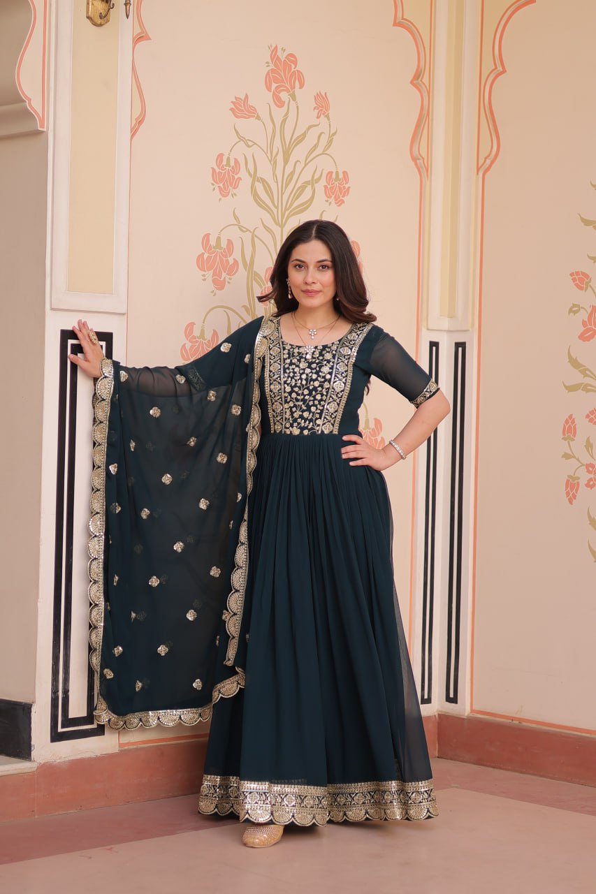 Rama Color Embroidery Work Luxuriant Designer Gown