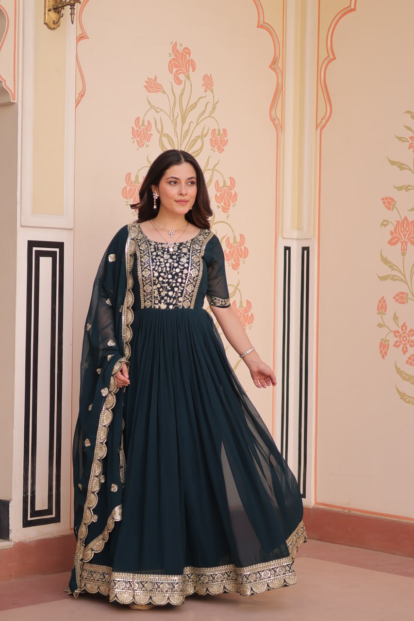 Rama Color Embroidery Work Luxuriant Designer Gown