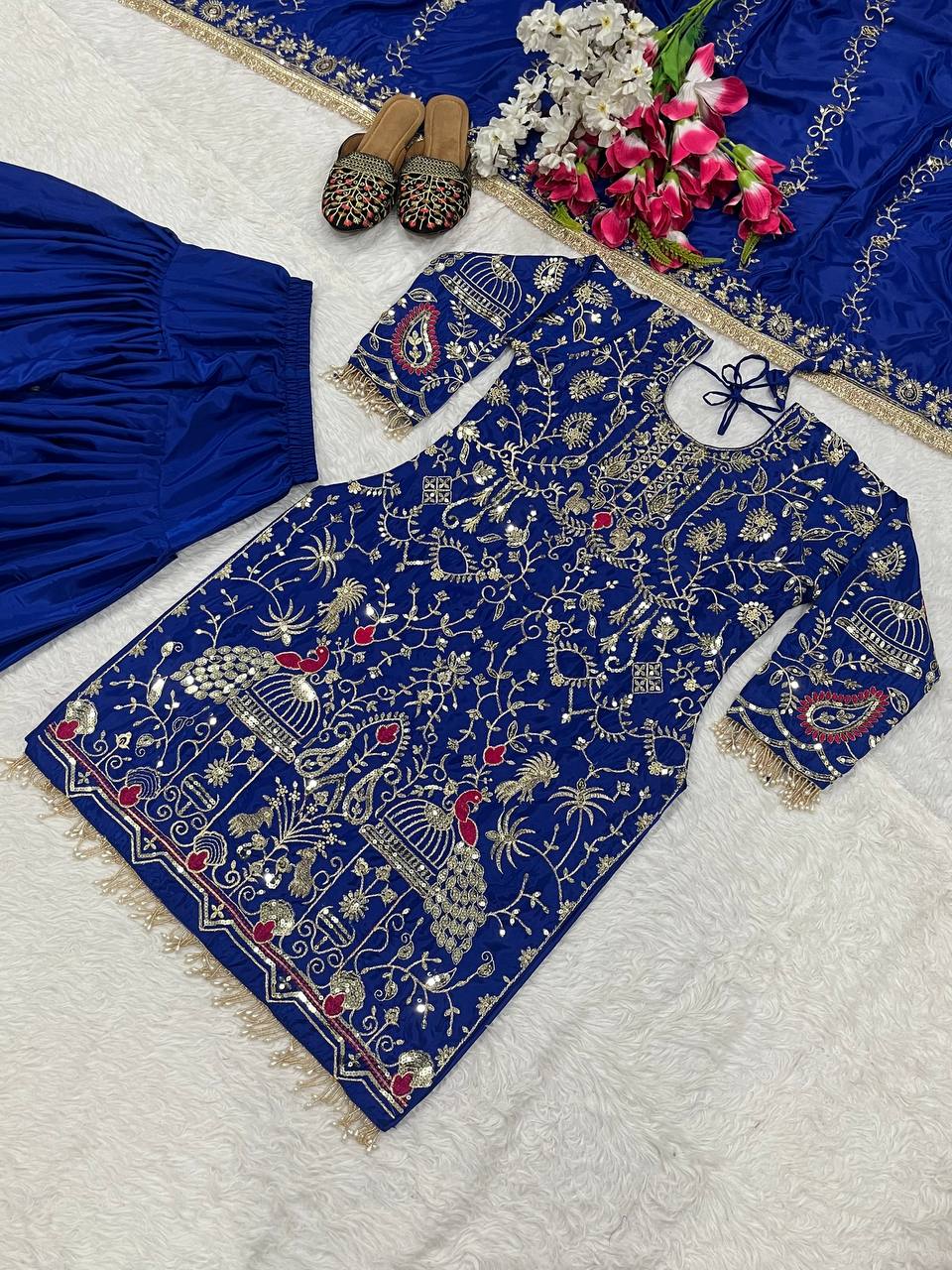 Adorable Heavy Work Blue Color Dhoti Suit