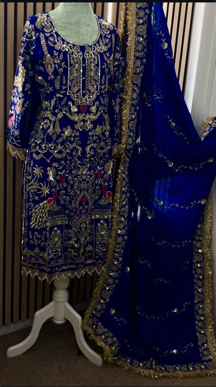 Adorable Heavy Work Blue Color Dhoti Suit