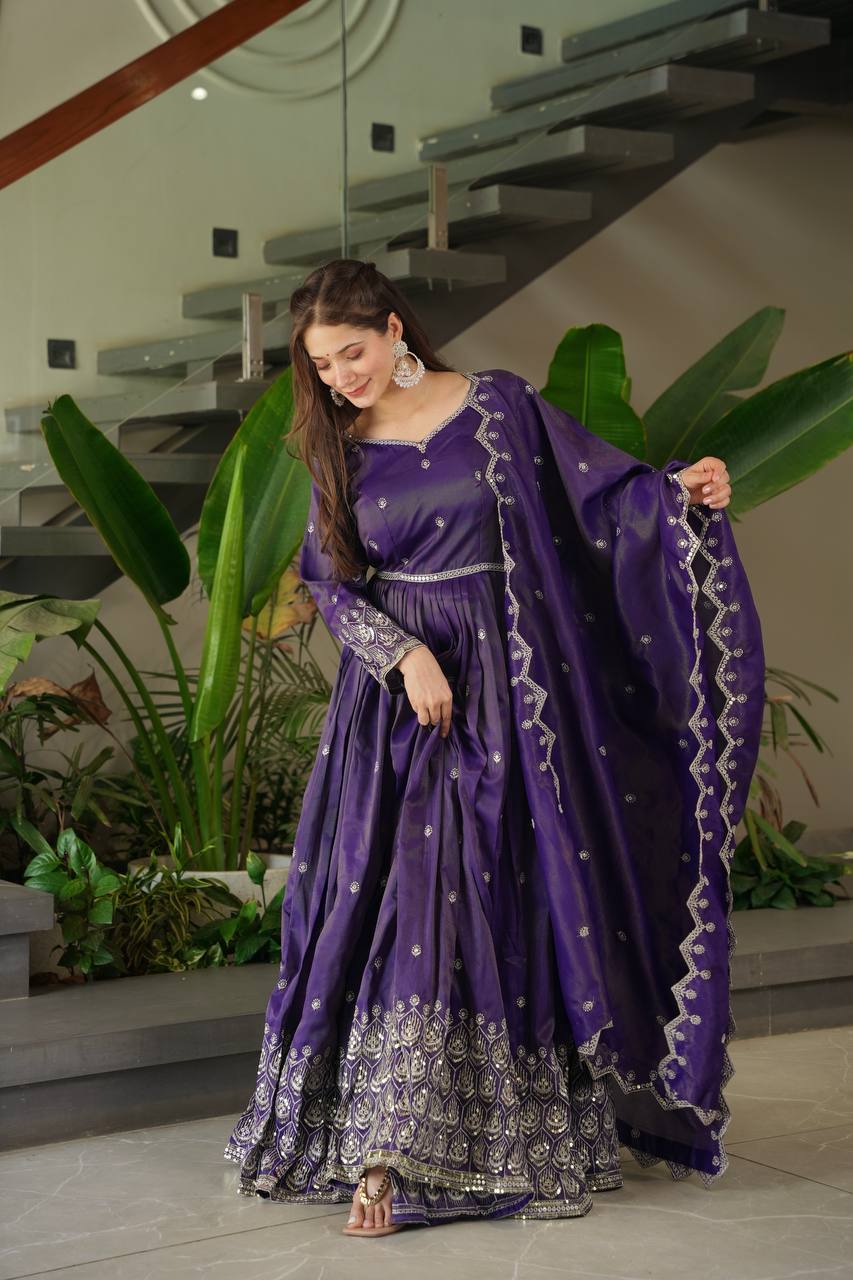 Embroidered Purple Color Stunning Gown With Dupatta