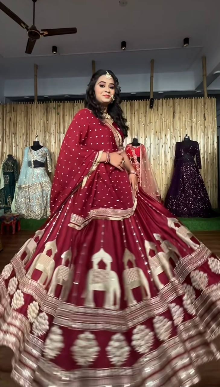 Maroon Color Heavy Work Bridal Wear Lehenga Set