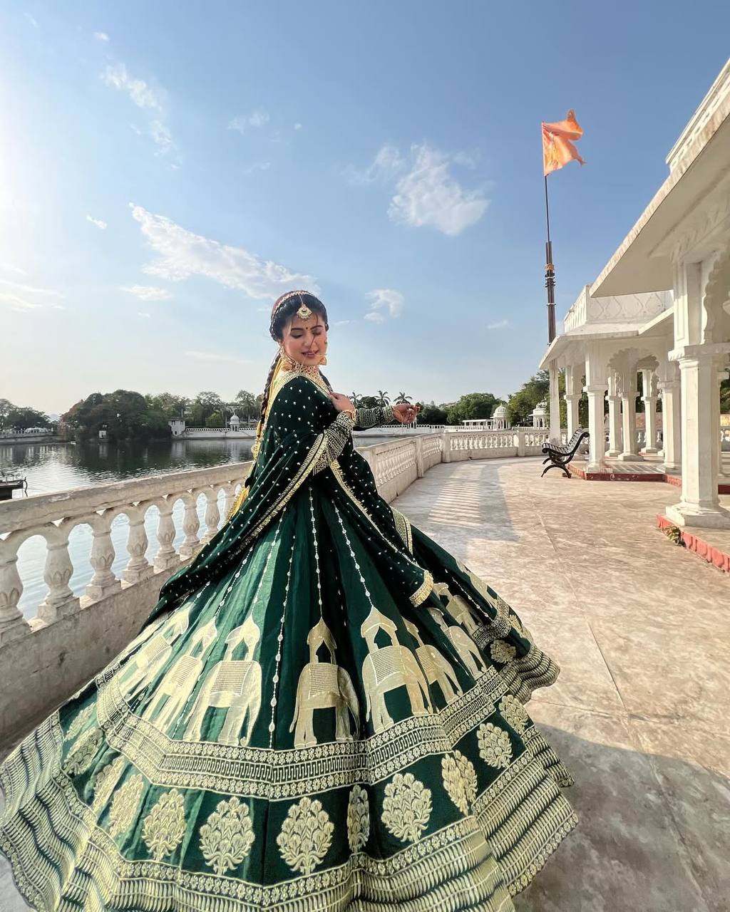Green Color Heavy Work Bridal Wear Lehenga Set
