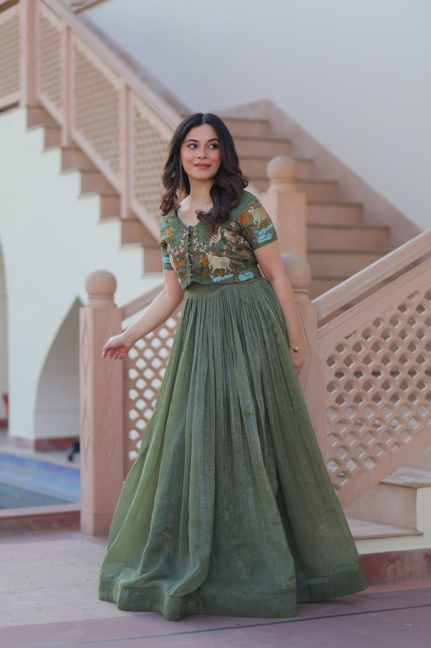 Green Color Embroidery Work Ravishing Koti With Gown