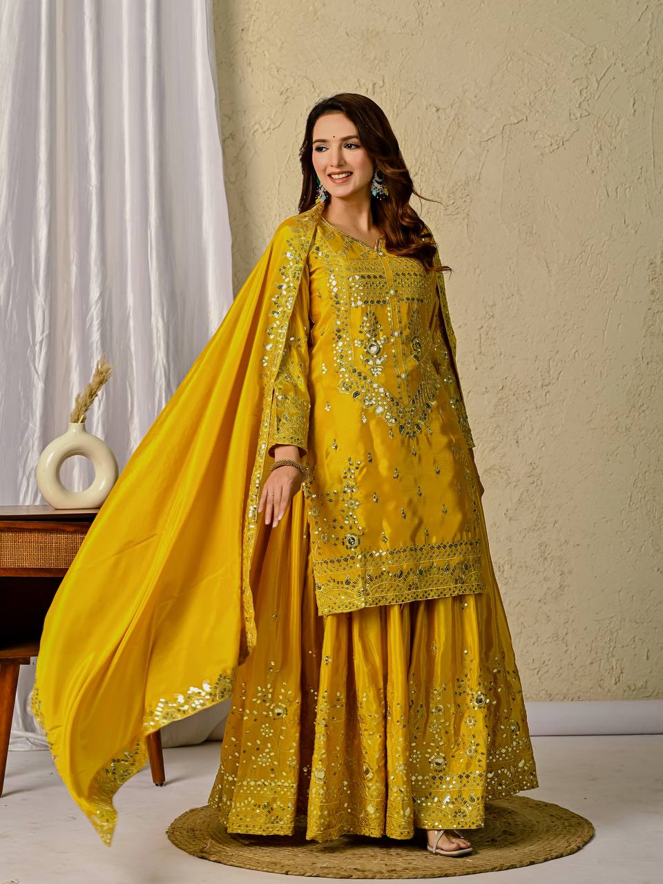 Mustard Color Heavy Work Sharara Suit
