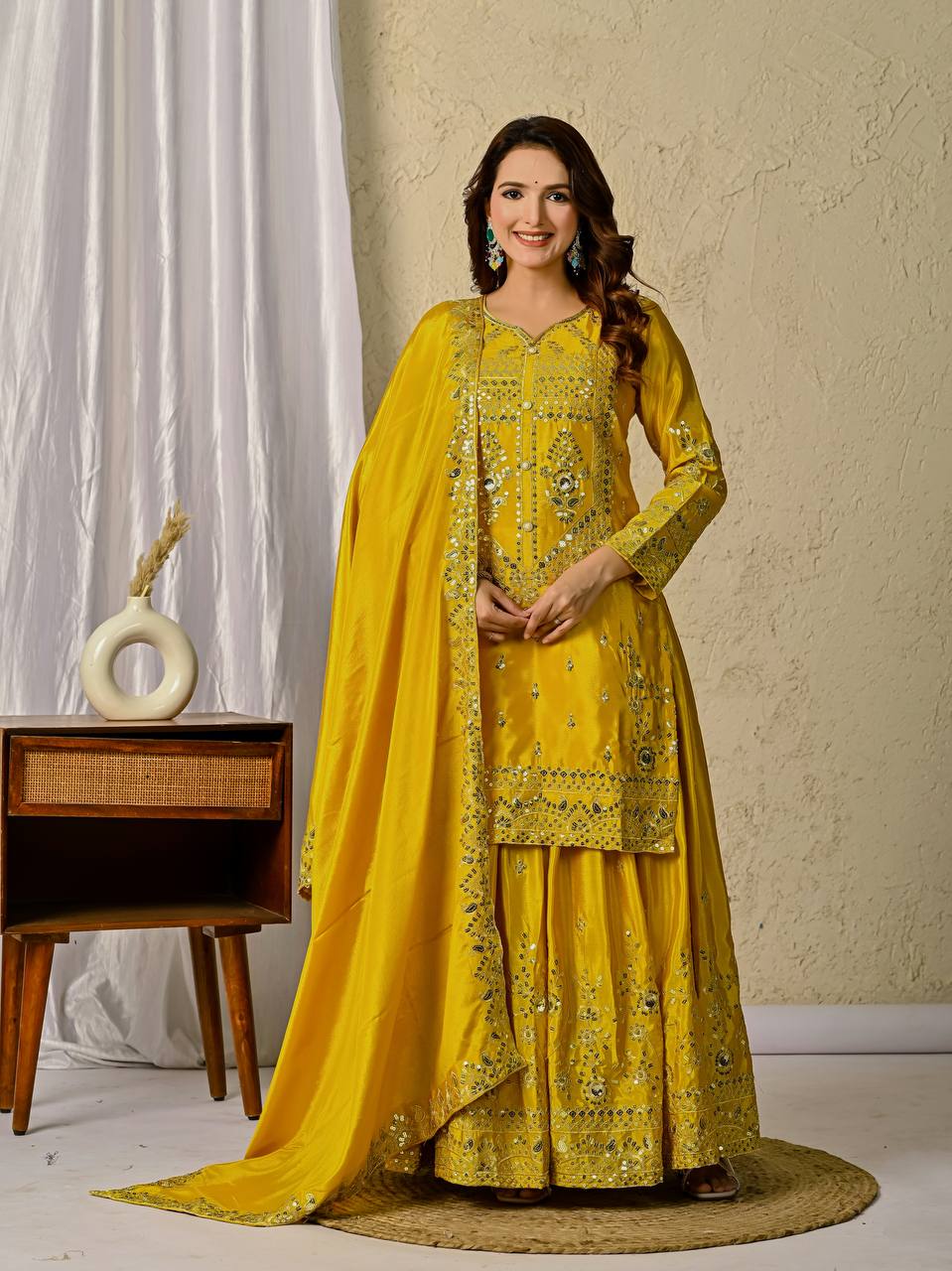Mustard Color Heavy Work Sharara Suit