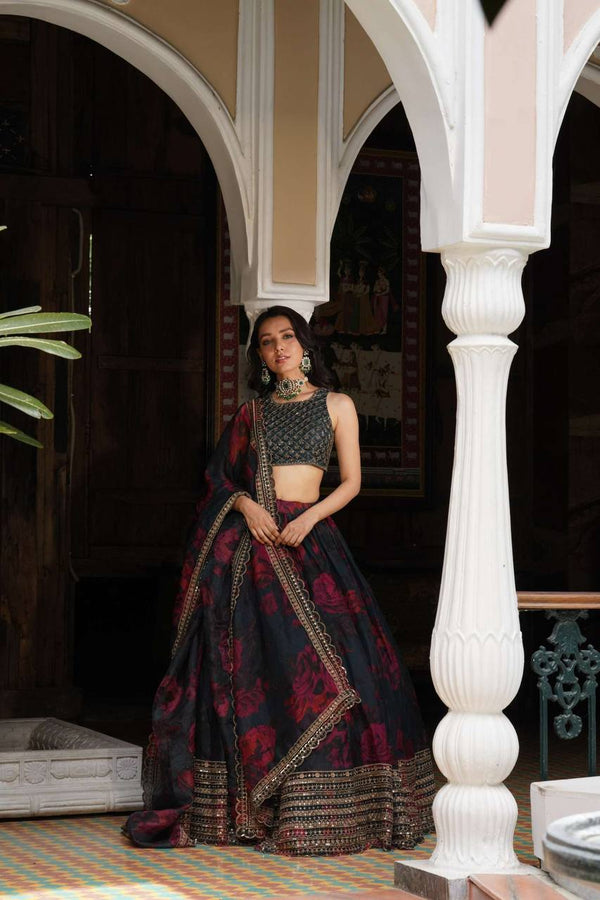 Black Color Printed Glorious Organza Lehenga Choli
