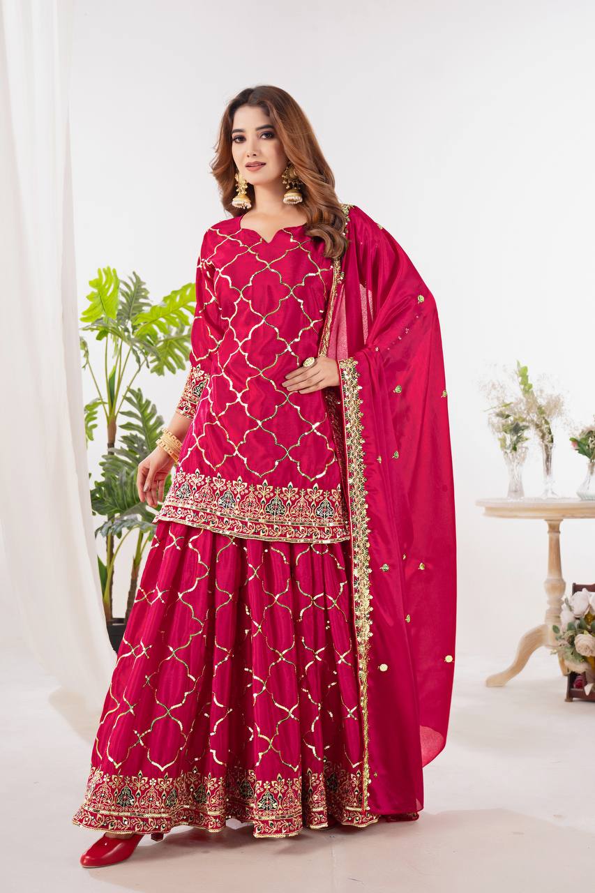 Full Sequence Work Heavy Pink Color Sharara Suit